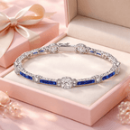 Art Deco Milgrain Cushion Cut White & Blue Sapphire Tennis Bracelet For Women