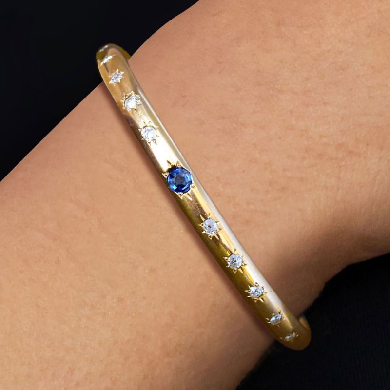 Golden Oval Cut Blue Sapphire Bracelet Bangle For Women Belovegrace
