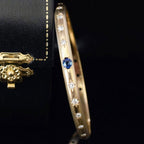 Golden Oval Cut Blue Sapphire Bracelet Bangle For Women Belovegrace