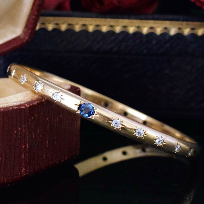 Golden Oval Cut Blue Sapphire Bracelet Bangle For Women Belovegrace