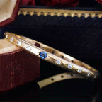 Golden Oval Cut Blue Sapphire Bracelet Bangle For Women Belovegrace