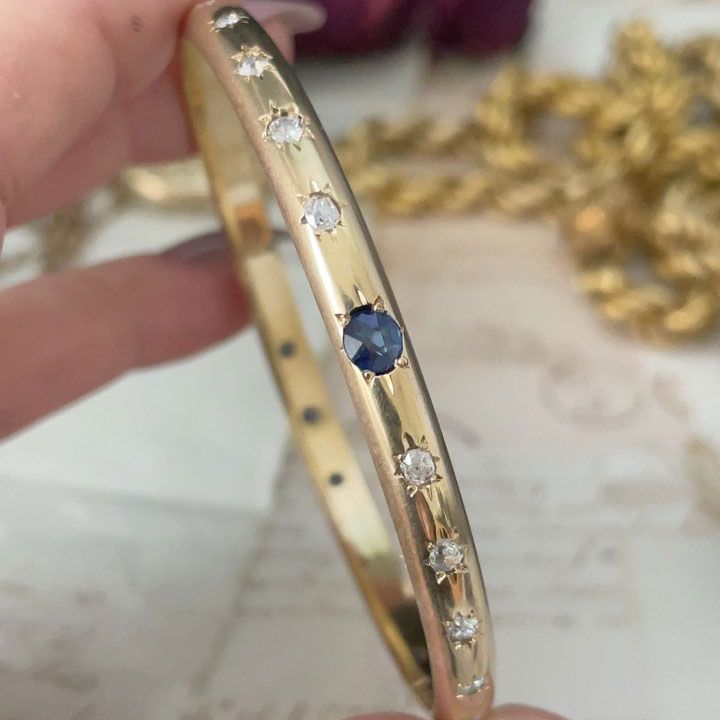 Golden Oval Cut Blue Sapphire Bracelet Bangle For Women Belovegrace