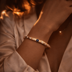 Star Setting Blue Sapphire Yellow Gold Bangle Bracelet For Women