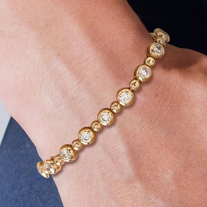 Golden Bezel Set Round Cut White Sapphire Tennis Bracelet For Women Belovegrace
