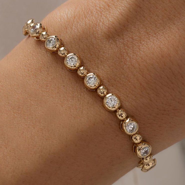 Golden Bezel Set Round Cut White Sapphire Tennis Bracelet For Women Belovegrace