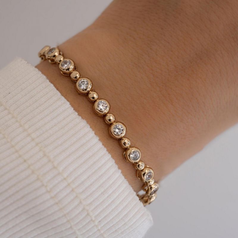 Golden Bezel Set Round Cut White Sapphire Tennis Bracelet For Women Belovegrace