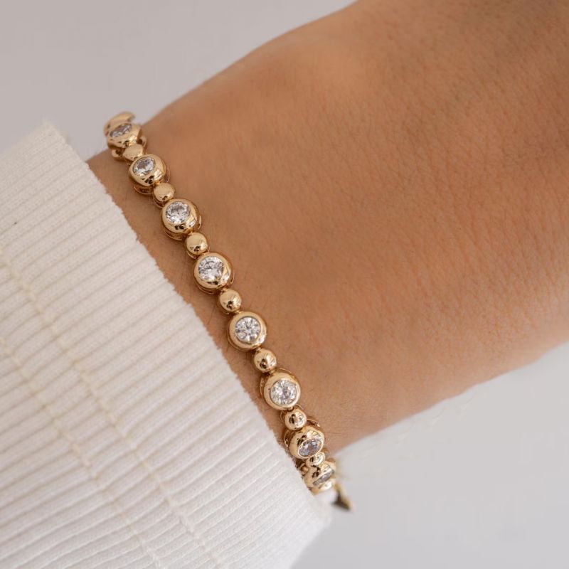 Golden Bezel Set Round Cut White Sapphire Tennis Bracelet For Women Belovegrace