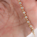 Golden Bezel Set Round Cut White Sapphire Tennis Bracelet For Women Belovegrace