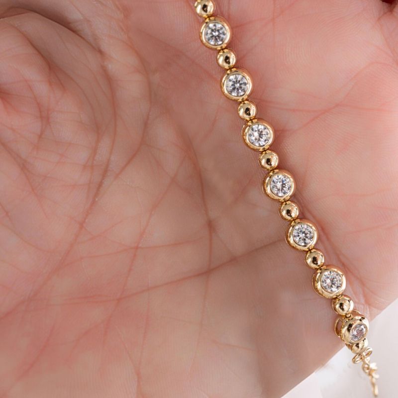 Golden Bezel Set Round Cut White Sapphire Tennis Bracelet For Women Belovegrace