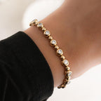 Golden Bezel Set Round Cut White Sapphire Tennis Bracelet For Women Belovegrace