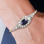 Vintage Two Tone Milgrain Oval Cut Blue Sapphire Bracelet For Women Belovegrace