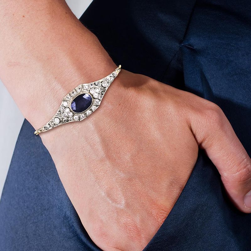 Vintage Two Tone Milgrain Oval Cut Blue Sapphire Bracelet For Women Belovegrace