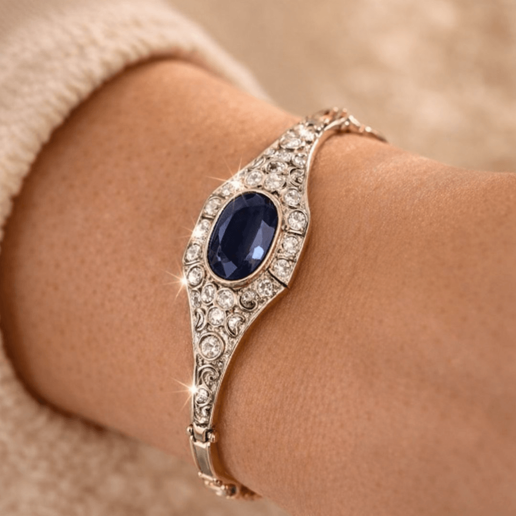 Vintage Two Tone Milgrain Oval Cut Blue Sapphire Bracelet For Women