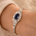 Vintage Two Tone Milgrain Oval Cut Blue Sapphire Bracelet For Women
