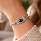 Vintage Two Tone Milgrain Oval Cut Blue Sapphire Bracelet For Women