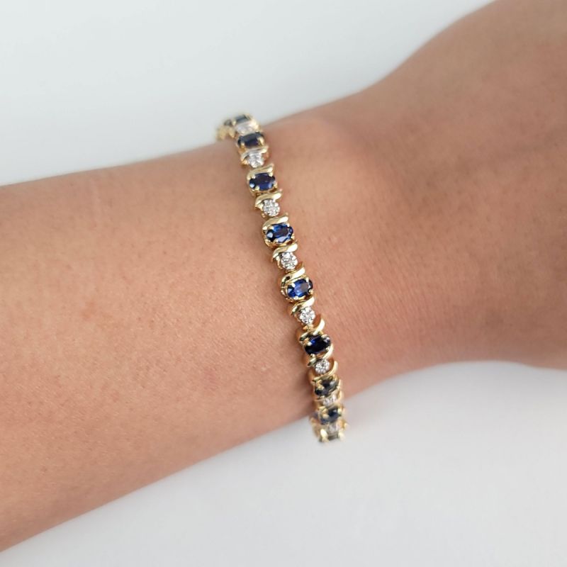 Golden Oval Cut Blue Sapphire Tennis Bracelet For Women Belovegrace