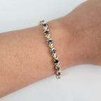 Golden Oval Cut Blue Sapphire Tennis Bracelet For Women Belovegrace