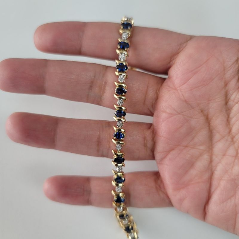 Golden Oval Cut Blue Sapphire Tennis Bracelet For Women Belovegrace