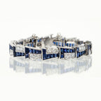 Art Deco Round & Emerald Cut Blue Sapphire Bracelet For Women Belovegrace