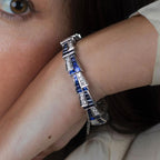 Art Deco Round & Emerald Cut Blue Sapphire Bracelet For Women Belovegrace