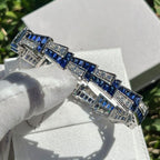 Art Deco Round & Emerald Cut Blue Sapphire Bracelet For Women Belovegrace