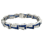 Art Deco Round & Emerald Cut Blue Sapphire Bracelet For Women Belovegrace