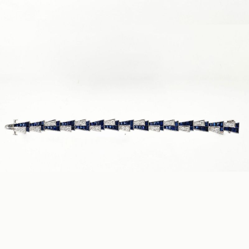 Art Deco Round & Emerald Cut Blue Sapphire Bracelet For Women Belovegrace