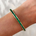 Golden Channel Setting Asscher Cut Emerald Sapphire Bangle Bracelet For Women Belovegrace
