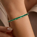 Golden Channel Setting Asscher Cut Emerald Sapphire Bangle Bracelet For Women Belovegrace