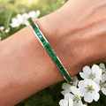 Luxury Jewelru Channel Setting Yellow Gold Baguette Cut Emerald Bangle Bracelet For Women