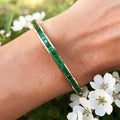 Art Deco Yellow Gold Baguette Cut Green Emerald Bangle Bracelet For Women