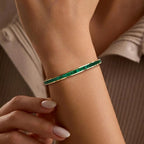 Golden Channel Setting Asscher Cut Emerald Sapphire Bangle Bracelet For Women Belovegrace