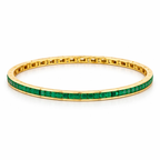 Art Deco Yellow Gold Baguette Cut Green Emerald Bangle Bracelet For Women
