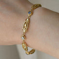 Golden Vintage Round & Asscher Cut White & Blue Sapphire Bracelet For Women Belovegrace