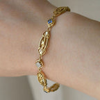 Golden Vintage Round & Asscher Cut White & Blue Sapphire Bracelet For Women Belovegrace