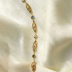Golden Vintage Round & Asscher Cut White & Blue Sapphire Bracelet For Women Belovegrace