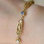Golden Vintage Round & Asscher Cut White & Blue Sapphire Bracelet For Women Belovegrace