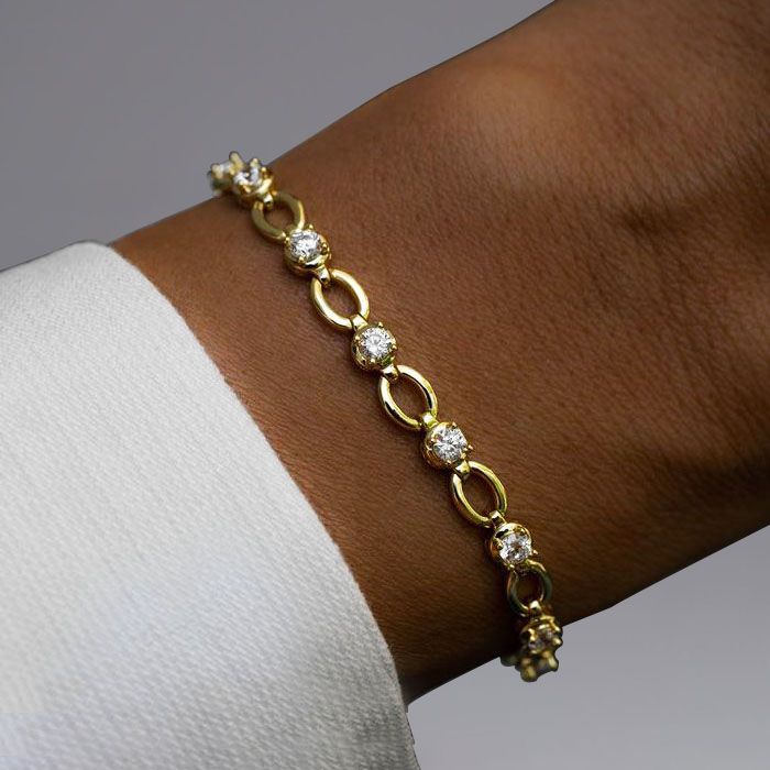 Classic Golden Round Cut White Sapphire Tennis Bracelet For Women Belovegrace
