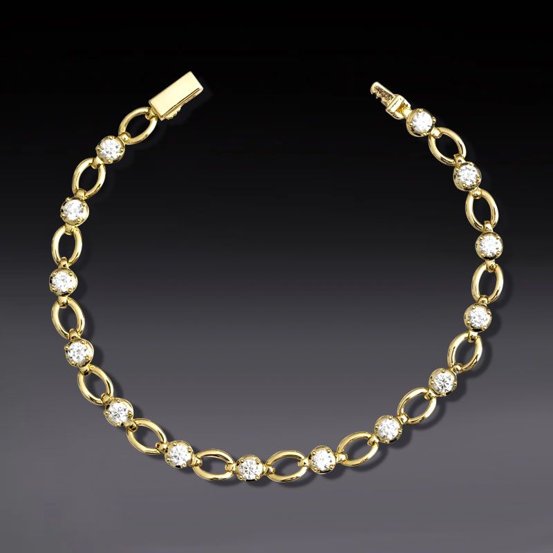 Classic Golden Round Cut White Sapphire Tennis Bracelet For Women Belovegrace