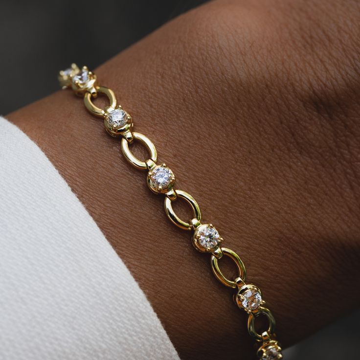 Classic Golden Round Cut White Sapphire Tennis Bracelet For Women Belovegrace