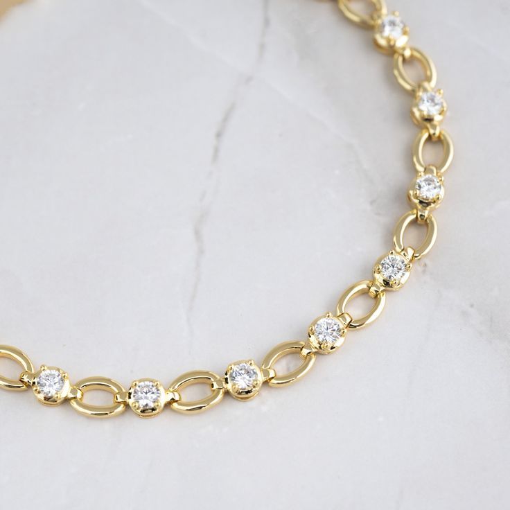 Classic Golden Round Cut White Sapphire Tennis Bracelet For Women Belovegrace