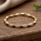 Golden Round & Baguette Cut Blue & White Sapphire Tennis Bracelet For Women