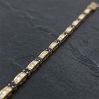 Golden Round & Baguette Cut Blue & White Sapphire Tennis Bracelet For Women