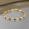 Golden Round & Baguette Cut Blue & White Sapphire Tennis Bracelet For Women Belovegrace
