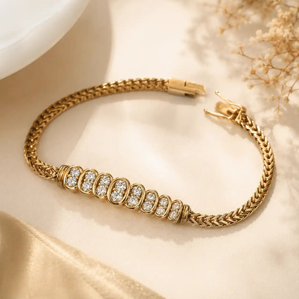 Art Deco Golden Round Cut White Sapphire Bracelet For Women