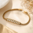 Art Deco Golden Round Cut White Sapphire Bracelet For Women
