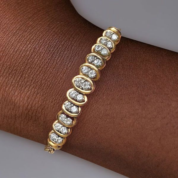 Art Deco Golden Round Cut White Sapphire Bracelet For Women Belovegrace