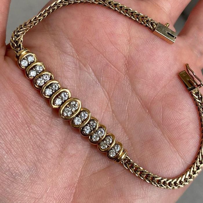 Art Deco Golden Round Cut White Sapphire Bracelet For Women Belovegrace