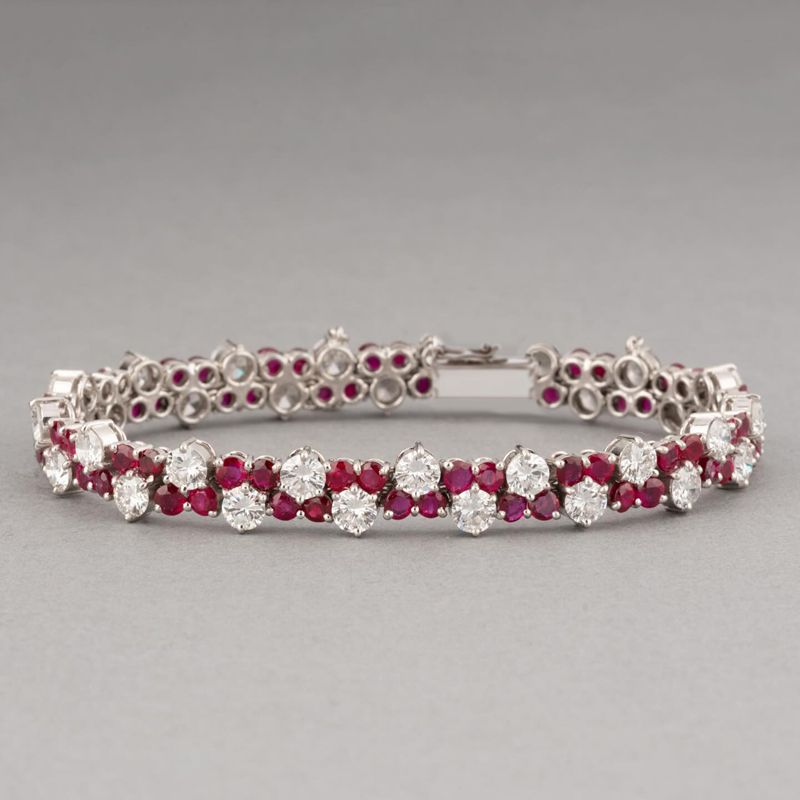 Vintage Round Cut Ruby & White Sapphire Tennis Bracelet For Women Belovegrace