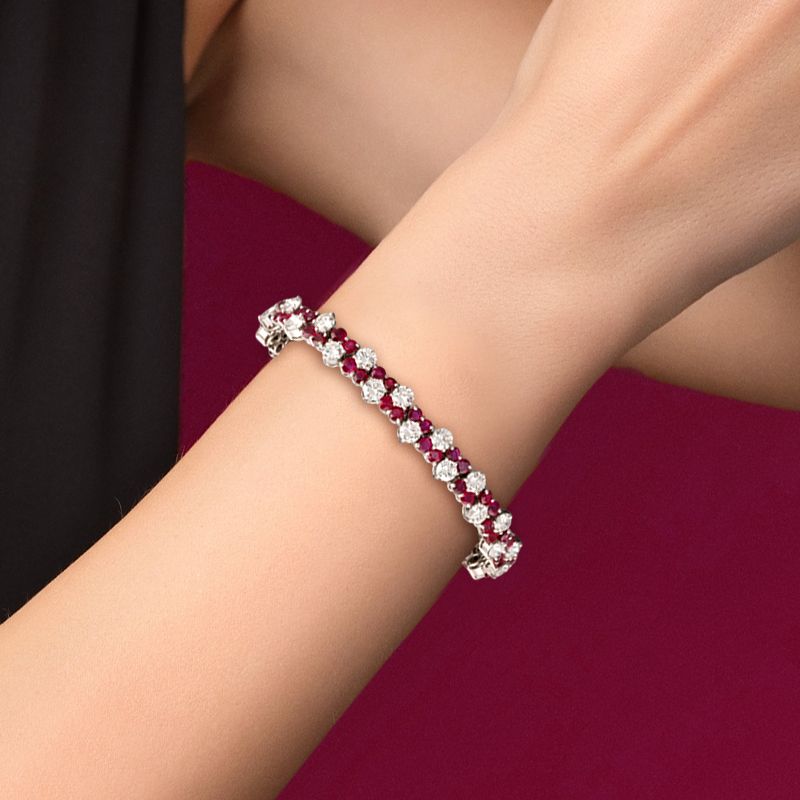 Vintage Round Cut Ruby & White Sapphire Tennis Bracelet For Women Belovegrace